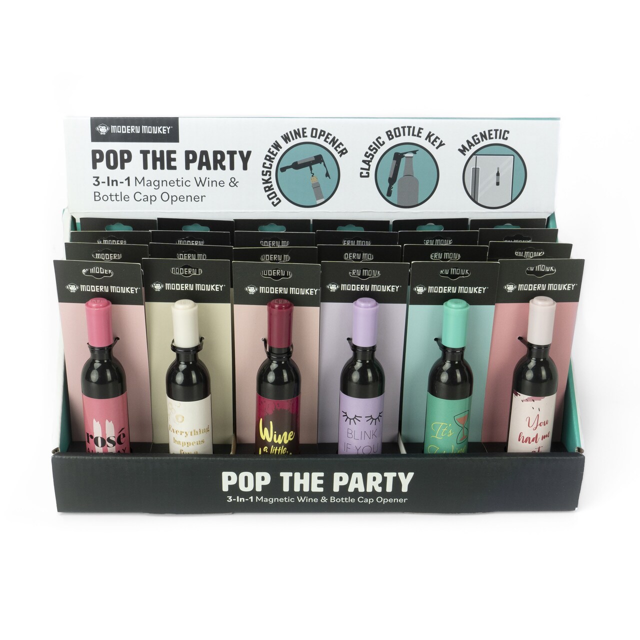 Modern Monkey Pop The Party Magnetic Bottle Openers-24 Piece Assortment